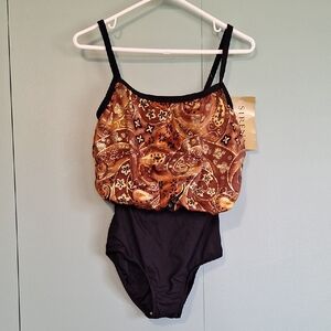 Nwt Sirena Brown And Black One Piece Swim Suit Size 10